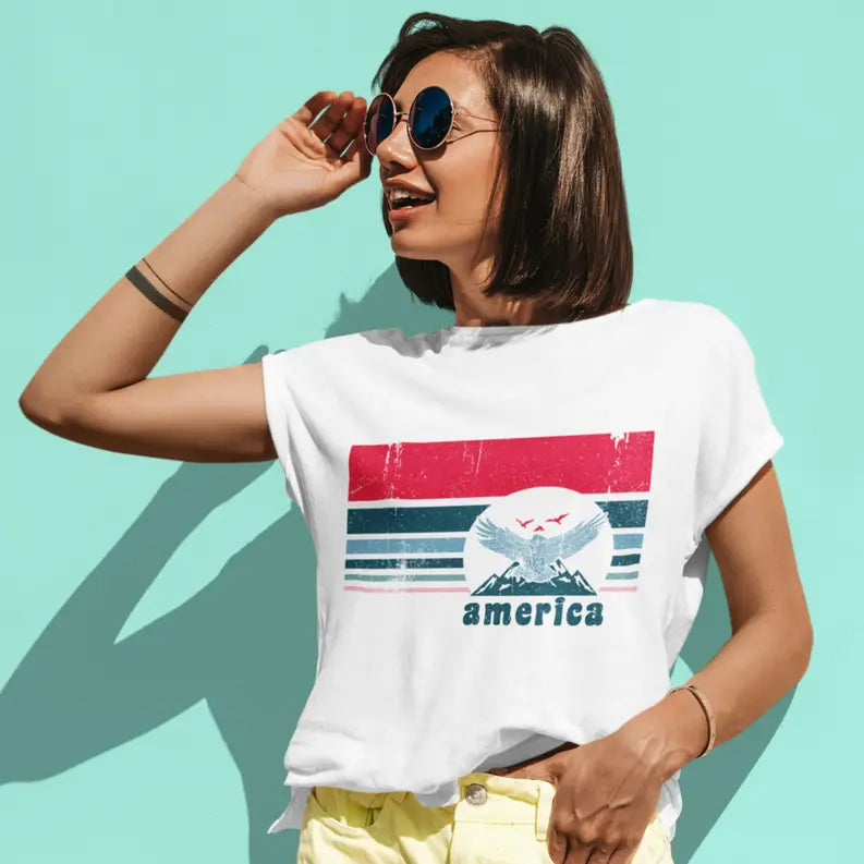 Women's Retro America Patriotic T-Shirt Dream Team Designs