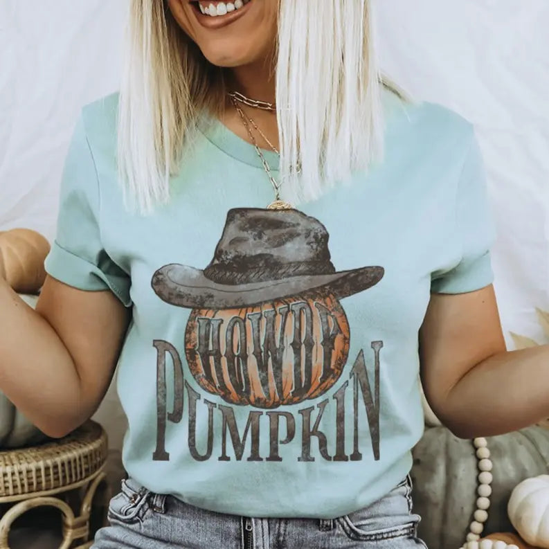 Women's Retro Howdy Pumpkin  Fall T-Shirt Dream Team Designs
