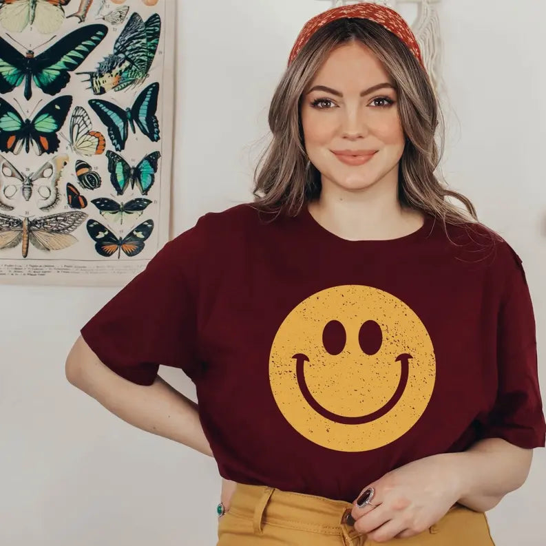 Women's Retro Smiley Face T-Shirt Dream Team Designs