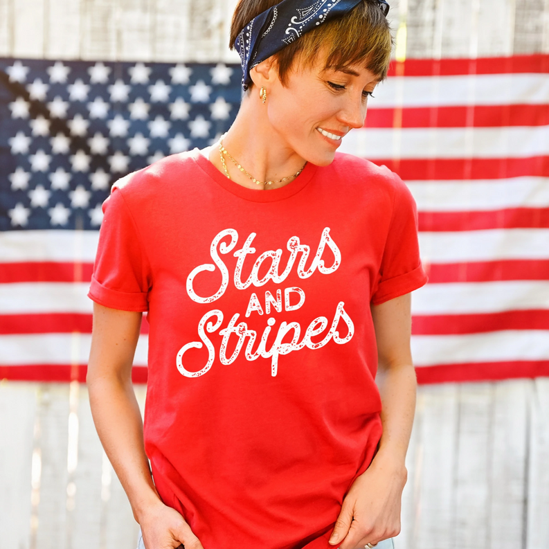 Women's Retro Stars and Stripes Patriotic T-Shirt Dream Team Designs