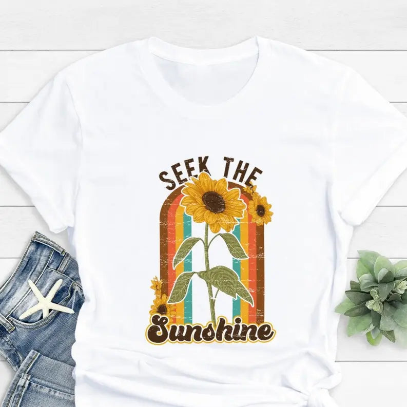 Women's Seek The Sunshine Sunflower T-Shirt  (Citrus) Dream Team Designs