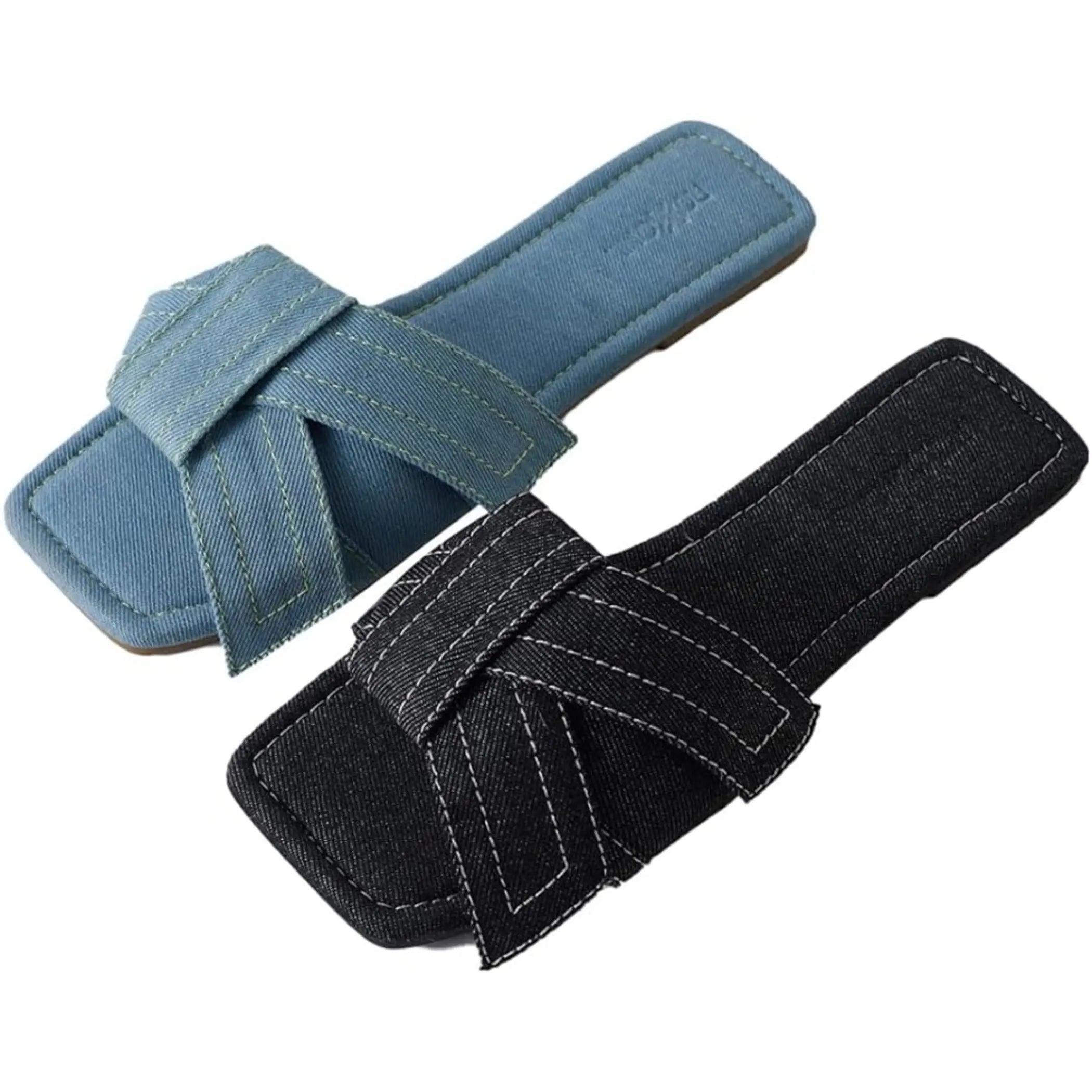 Womens Fashion Casual Daily Wear Slide Shoes, Open Toe Slip On Slide Sandals, Denim Flat Slides Roxoni