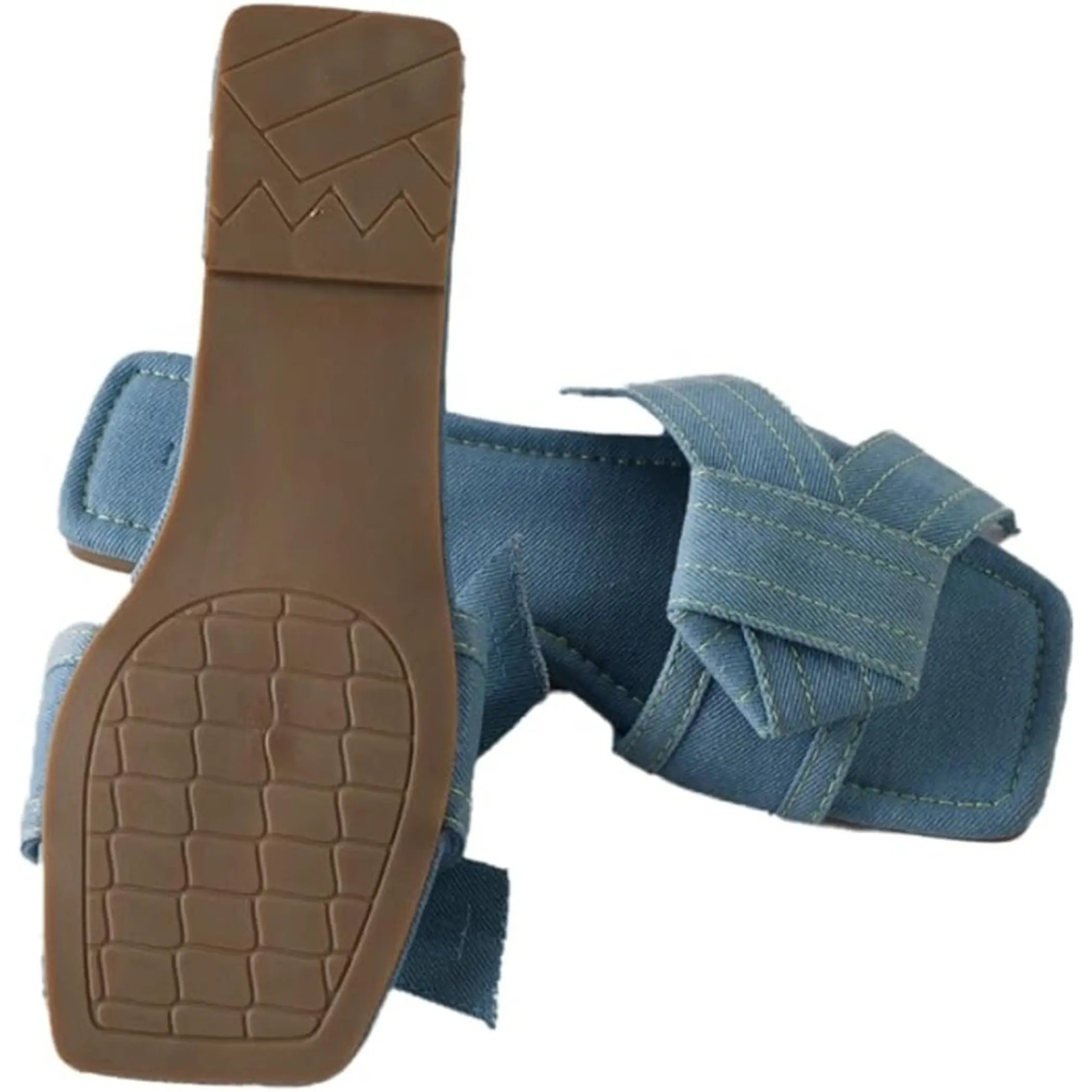 Womens Fashion Casual Daily Wear Slide Shoes, Open Toe Slip On Slide Sandals, Denim Flat Slides Roxoni
