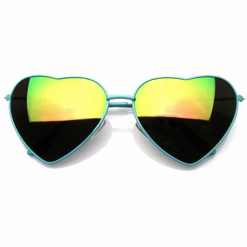 Womens Metal Heart Frame Mirror Lens Cupid Heart Shape Sunglasses Sunglass Memphis