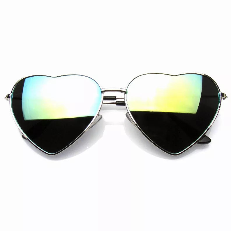 Womens Metal Heart Frame Mirror Lens Cupid Heart Shape Sunglasses Sunglass Memphis