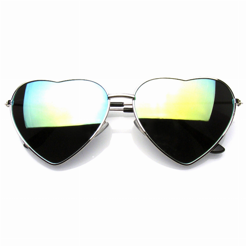 Womens Metal Heart Frame Mirror Lens Cupid Heart Shape Sunglasses Sunglass Memphis