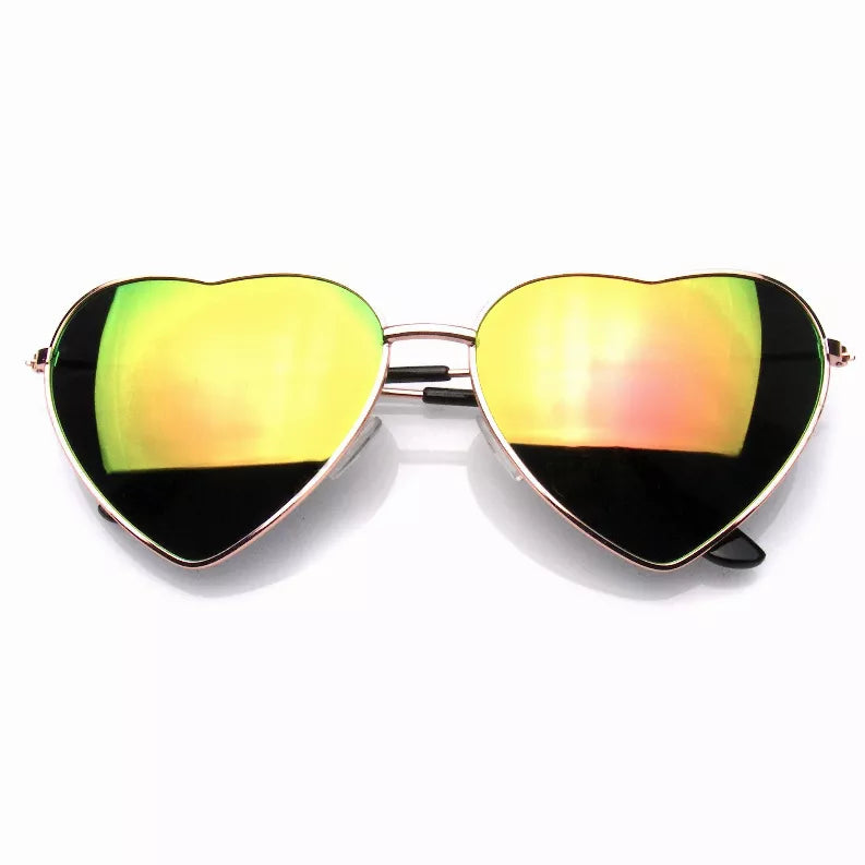 Womens Metal Heart Frame Mirror Lens Cupid Heart Shape Sunglasses Sunglass Memphis