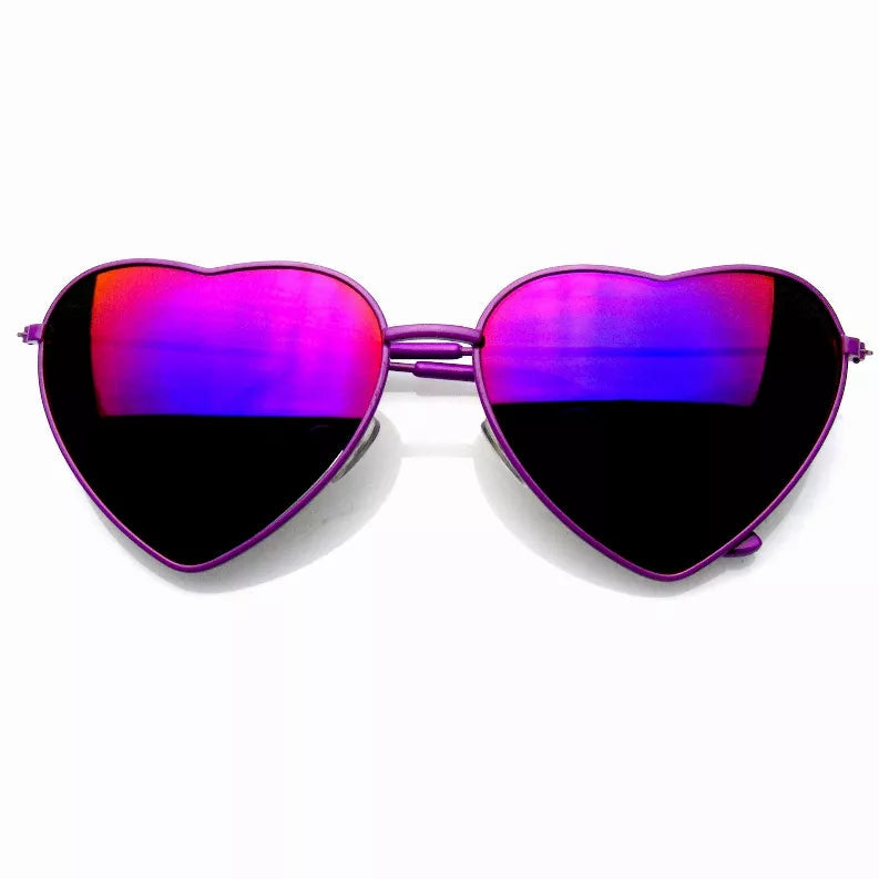Womens Metal Heart Frame Mirror Lens Cupid Heart Shape Sunglasses Sunglass Memphis