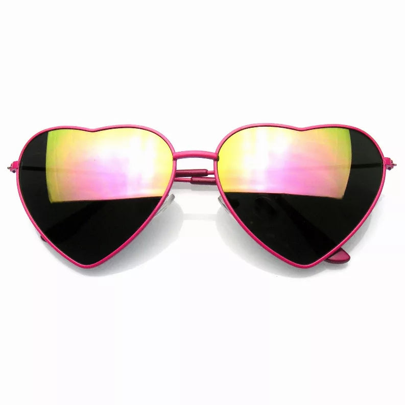 Womens Metal Heart Frame Mirror Lens Cupid Heart Shape Sunglasses Sunglass Memphis