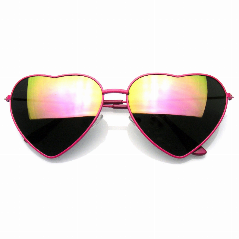 Womens Metal Heart Frame Mirror Lens Cupid Heart Shape Sunglasses Sunglass Memphis