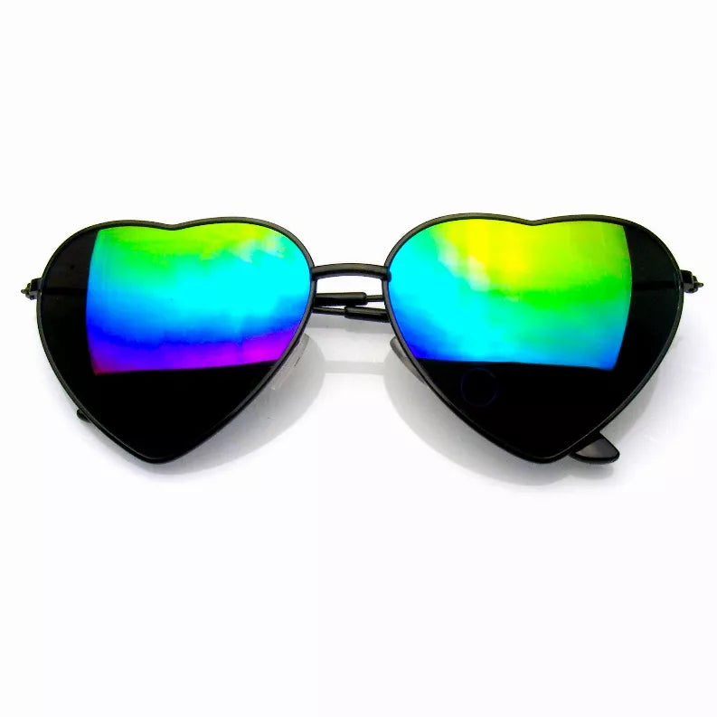 Womens Metal Heart Frame Mirror Lens Cupid Heart Shape Sunglasses Sunglass Memphis