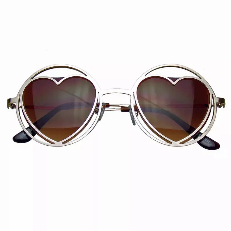 Womens Round Metal Heart Shape Hippie Circle Sunglasses Sunglass Memphis