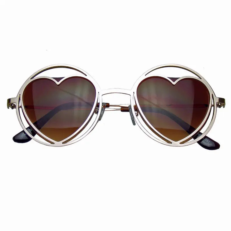 Womens Round Metal Heart Shape Hippie Circle Sunglasses Sunglass Memphis