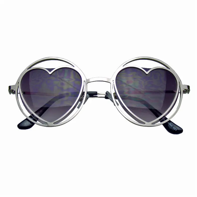 Womens Round Metal Heart Shape Hippie Circle Sunglasses Sunglass Memphis
