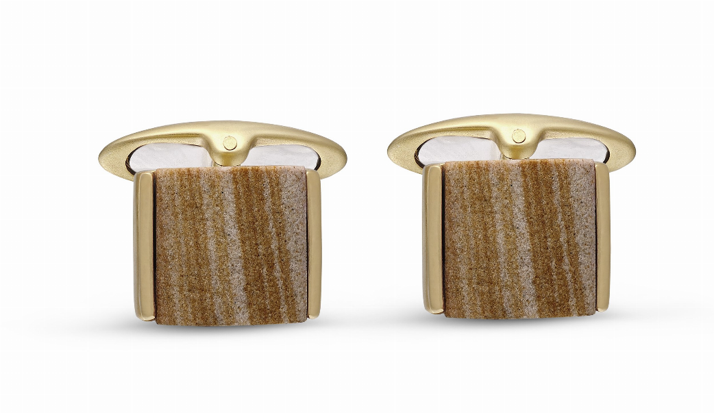 Wood Jasper Stone Cufflinks in 14K Yellow Gold Plated Sterling Silver Luv My Jewelry