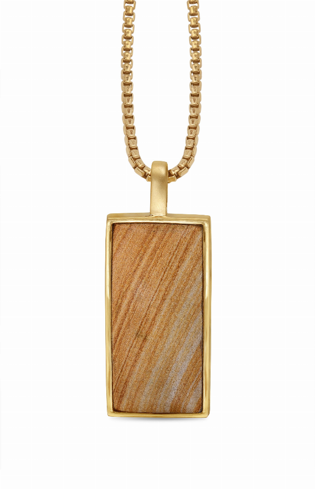 Wood Jasper Stone Tag in 14K Yellow Gold Plated Sterling Silver Luv My Jewelry