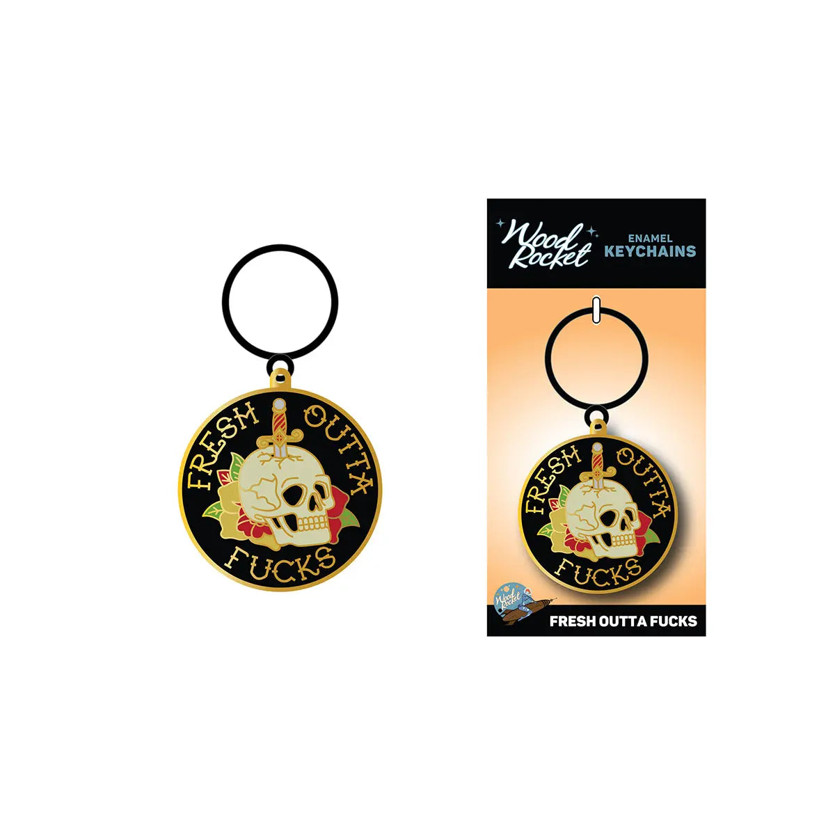 Wood Rocket Fresh Outta Fucks Skull Keychain Wood Rocket