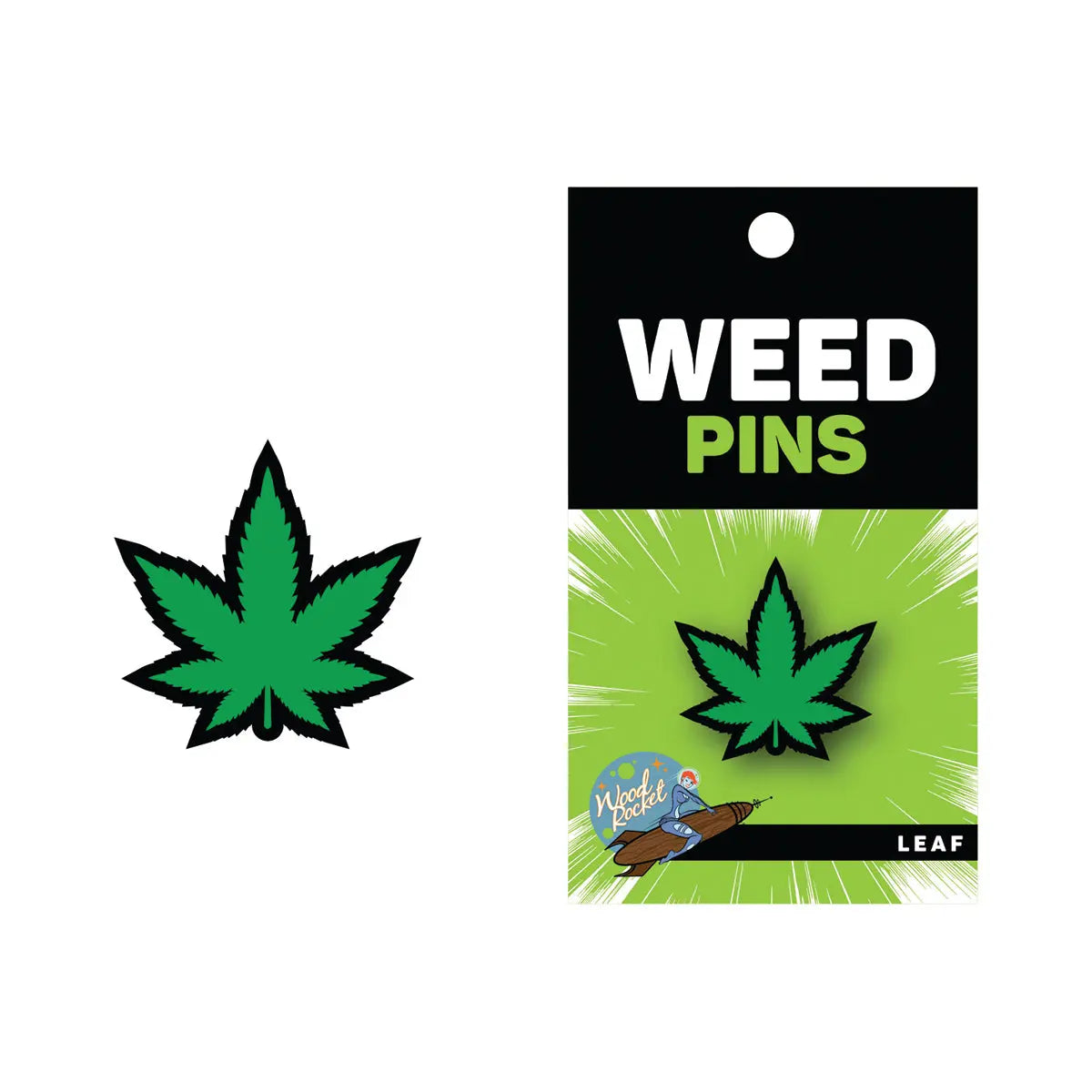 Wood Rocket Green Marijuana Leaf Pin Wood Rocket