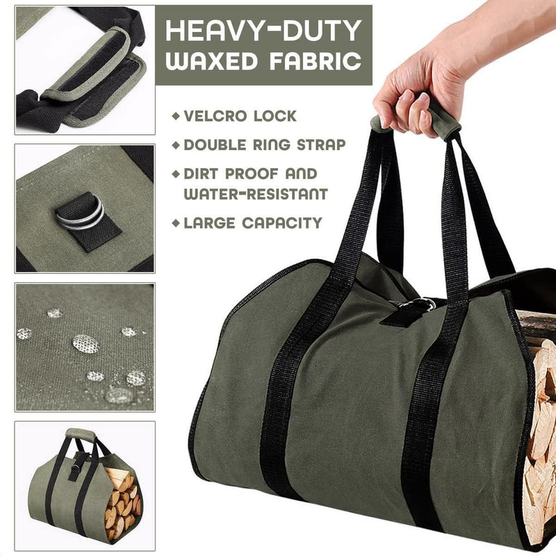 Wood Stove Accessories Firewood Carrier Wood Carrier for Firewood Holder BBQ Accessories   Log Tote Bag Fire Wood Log Carrier for Firewood Carriers with Handles   Waxed Canvas Firewood Log Carrier Vikrom