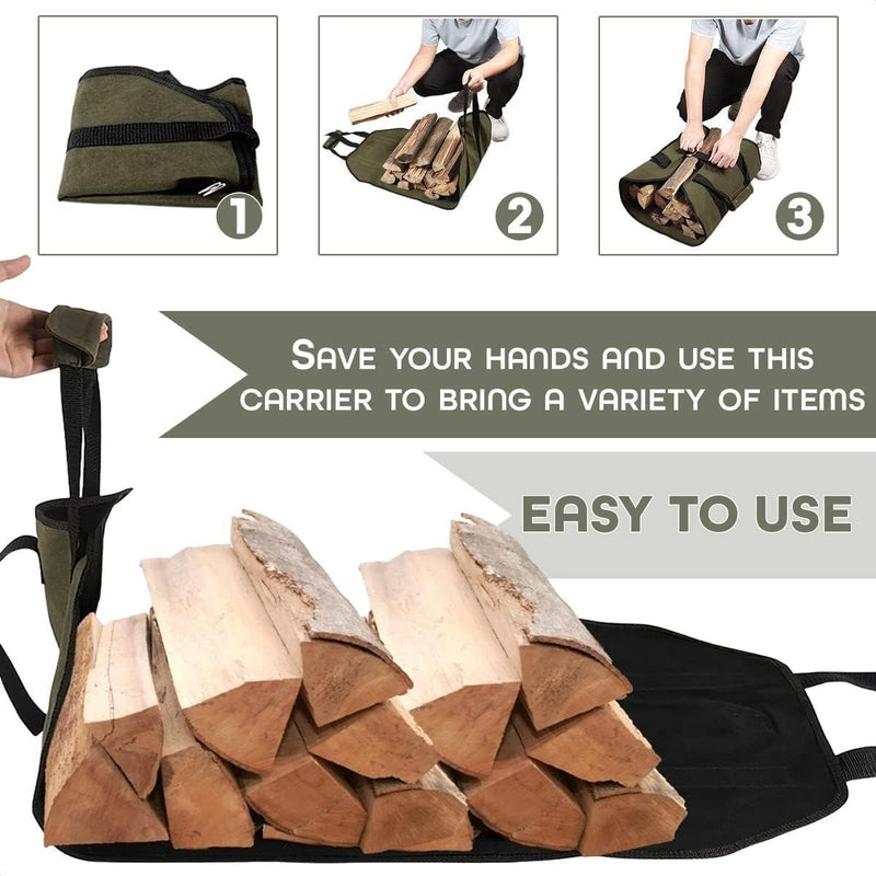 Wood Stove Accessories Firewood Carrier Wood Carrier for Firewood Holder BBQ Accessories   Log Tote Bag Fire Wood Log Carrier for Firewood Carriers with Handles   Waxed Canvas Firewood Log Carrier Vikrom