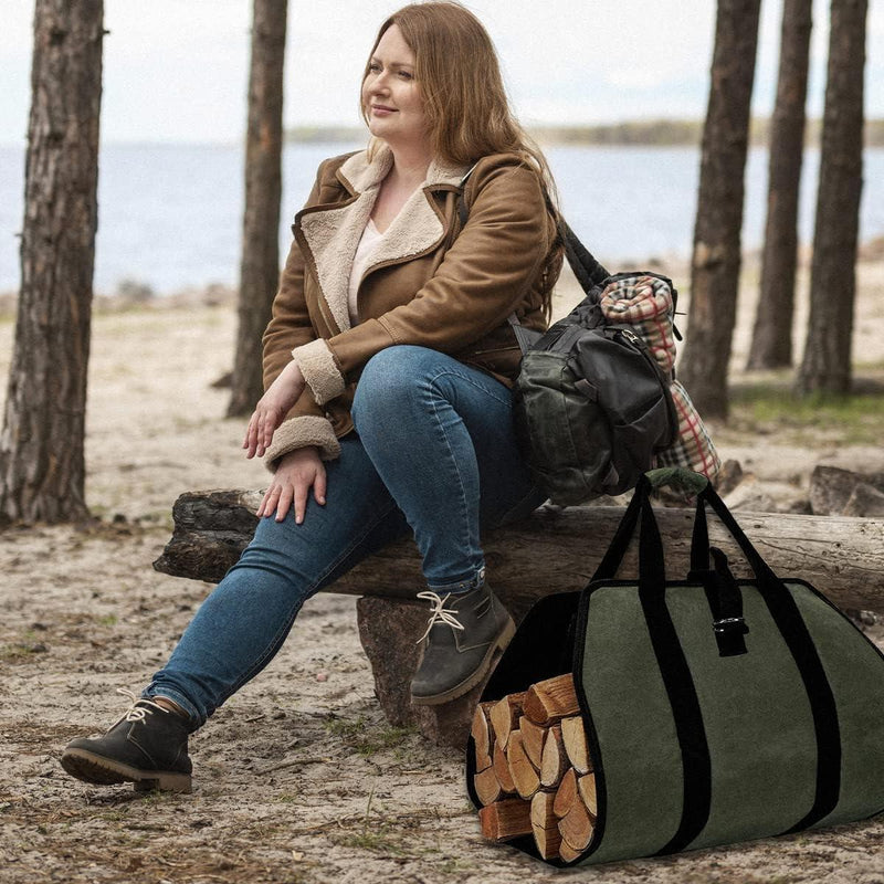 Wood Stove Accessories Firewood Carrier Wood Carrier for Firewood Holder BBQ Accessories   Log Tote Bag Fire Wood Log Carrier for Firewood Carriers with Handles   Waxed Canvas Firewood Log Carrier Vikrom