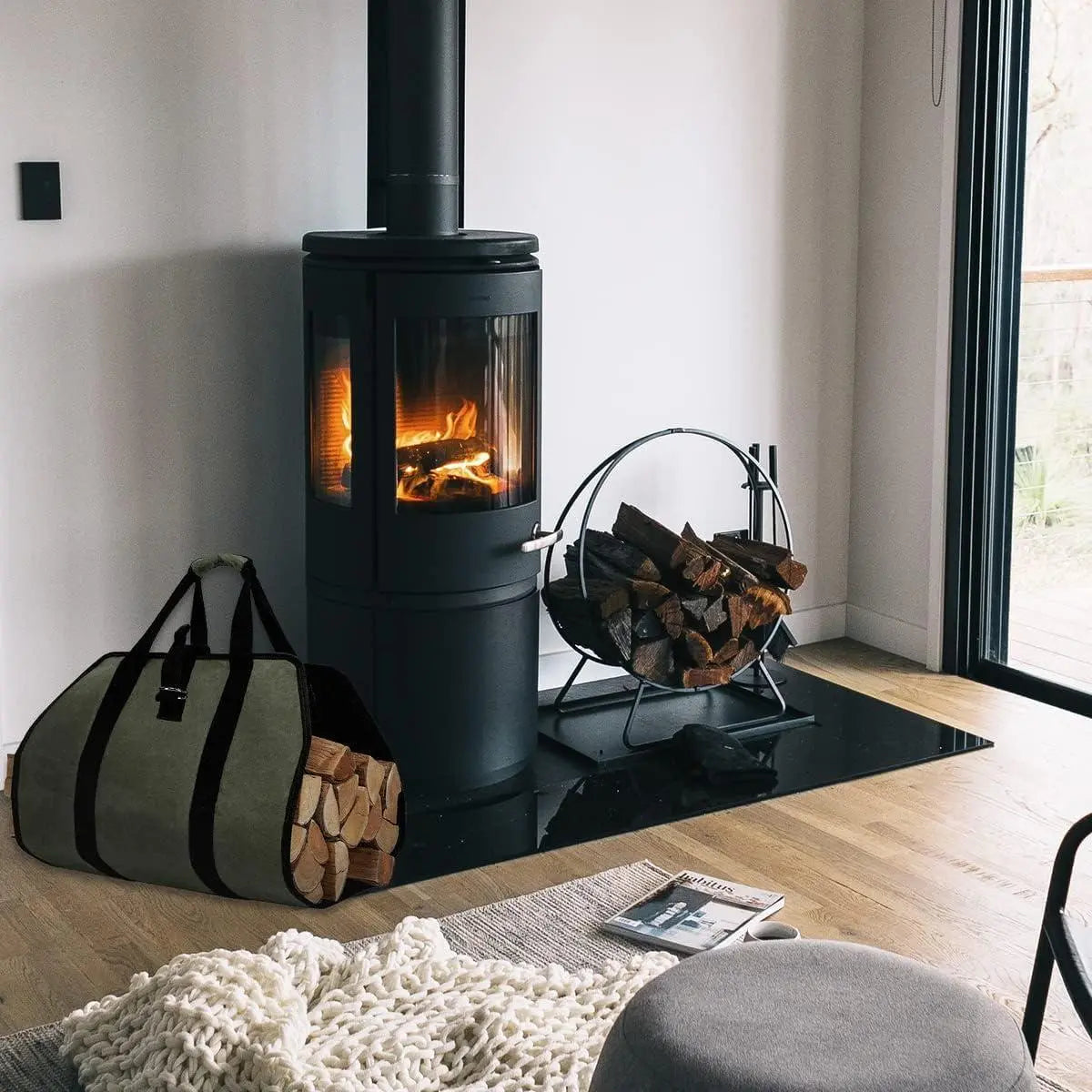 Wood Stove Accessories Firewood Carrier Wood Carrier for Firewood Holder BBQ Accessories   Log Tote Bag Fire Wood Log Carrier for Firewood Carriers with Handles   Waxed Canvas Firewood Log Carrier Vikrom