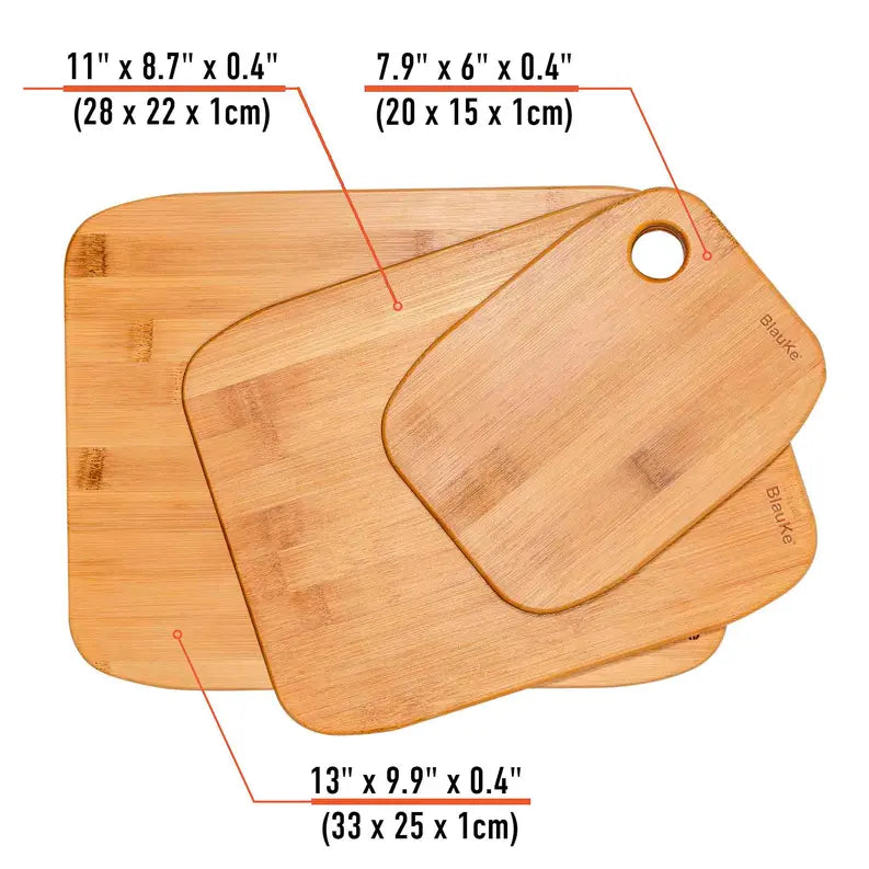 Wooden Cutting Boards for Kitchen - Bamboo Chopping Board Set of 3 Jarganic
