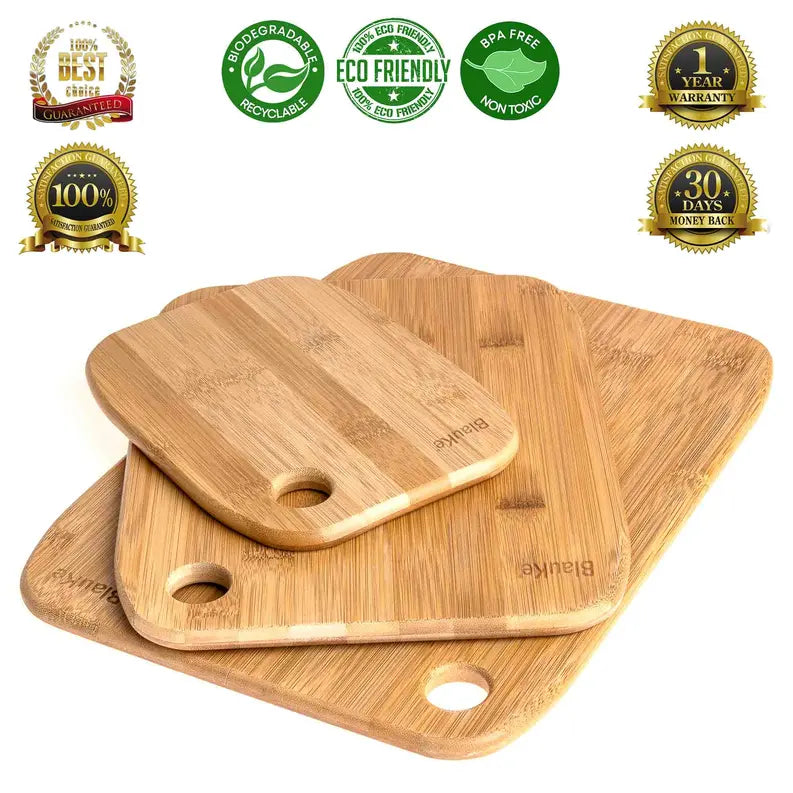 Wooden Cutting Boards for Kitchen - Bamboo Chopping Board Set of 3 Jarganic