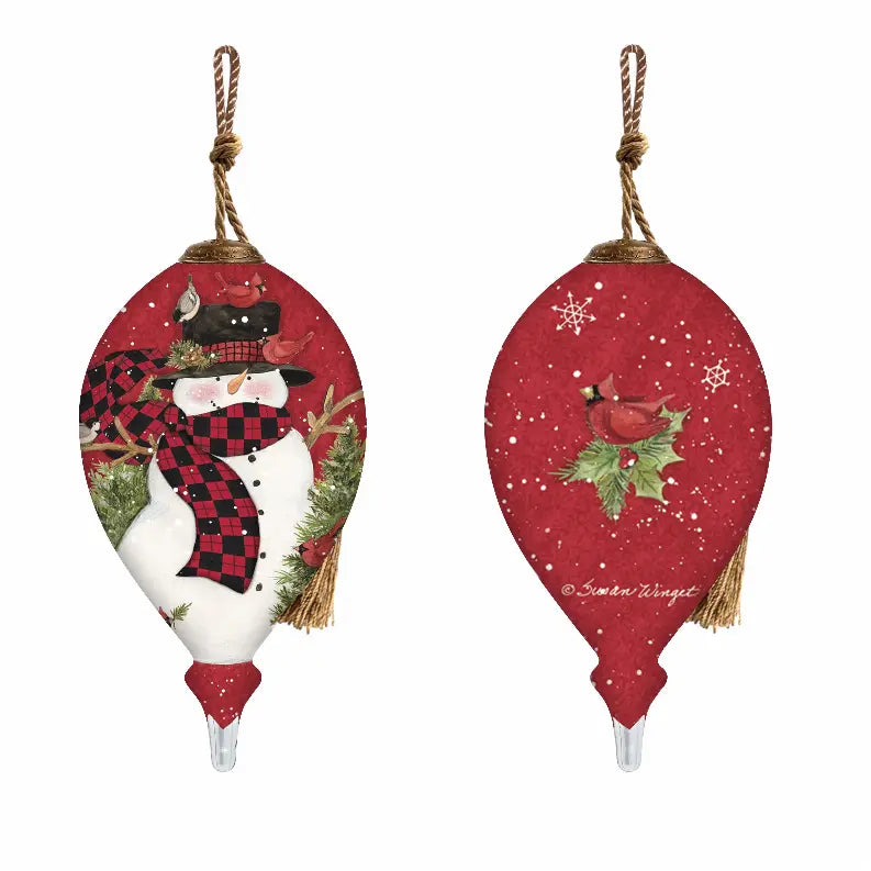 Woodland Plaid Snowman Hand Painted Glass Ornament Inner Beauty Gifts