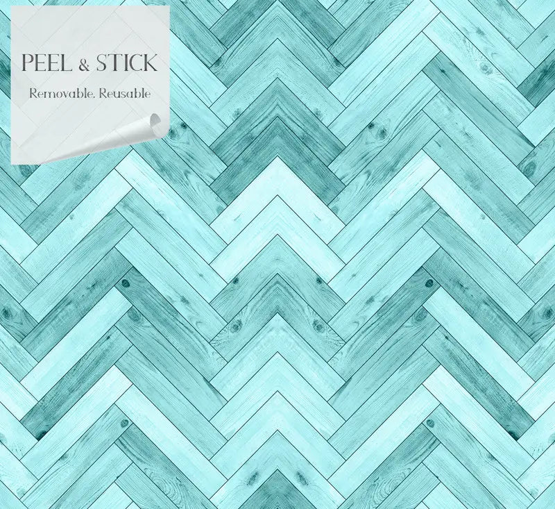 'Woodland Turquoise' Herringbone Peel & Stick Wallpaper SBC-LTD