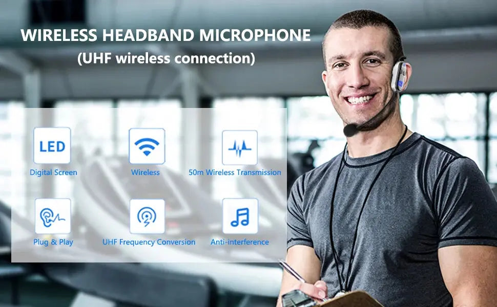XIAOKOA Wireless Microphone Headset UHF Wireless Headset & Handheld 2 in 1 Mic with LED Digital Display 165 Ft Range Microphone GreatEagleInc
