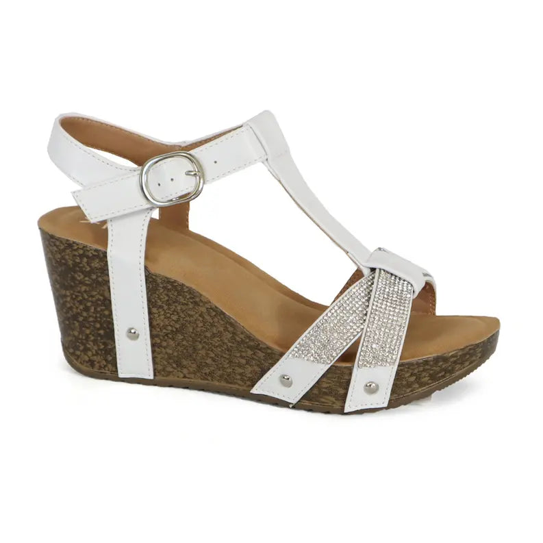 YOKI NETTA-67 Women's Criss Cross Rhinestone Strap Wedge Yoki Fashion