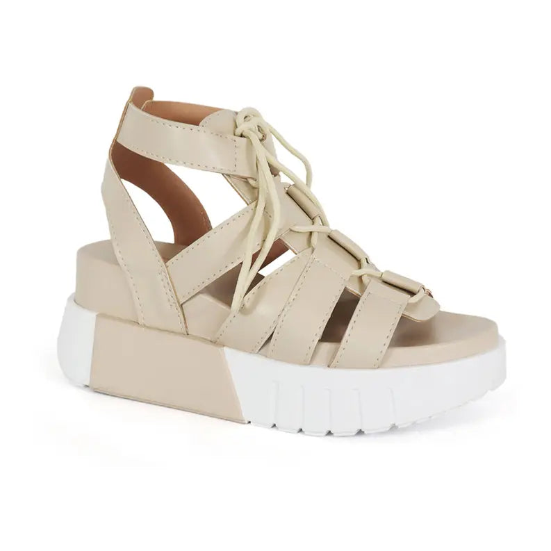 YOKI TAVI-04 Women's Lace Up Chunky Wedge Sandals Yoki Fashion