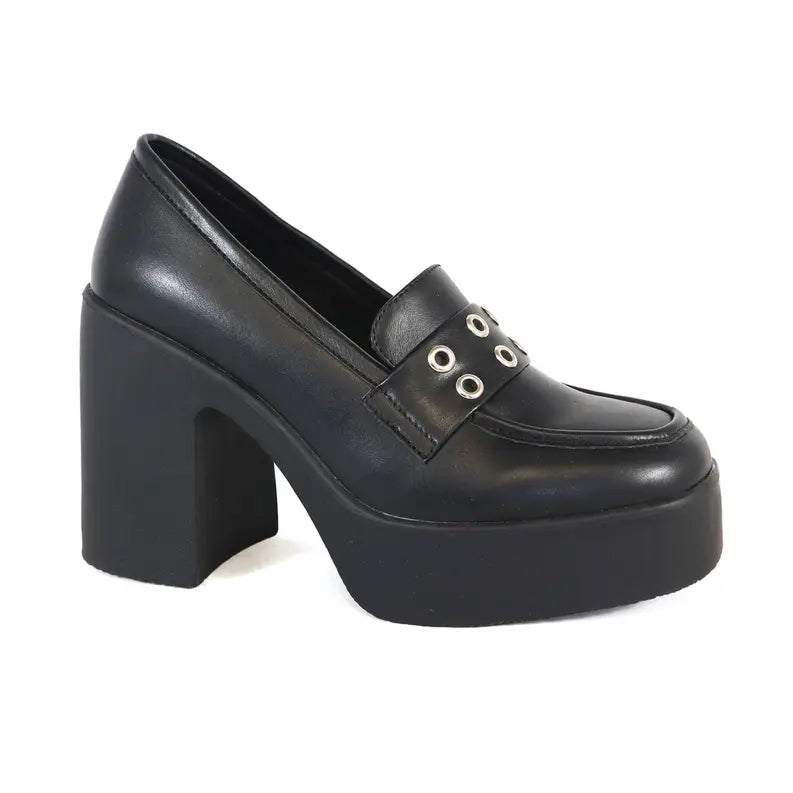 YOKI TRACE-05 Women's Chunky Heel Loafers with grommets Yoki Fashion