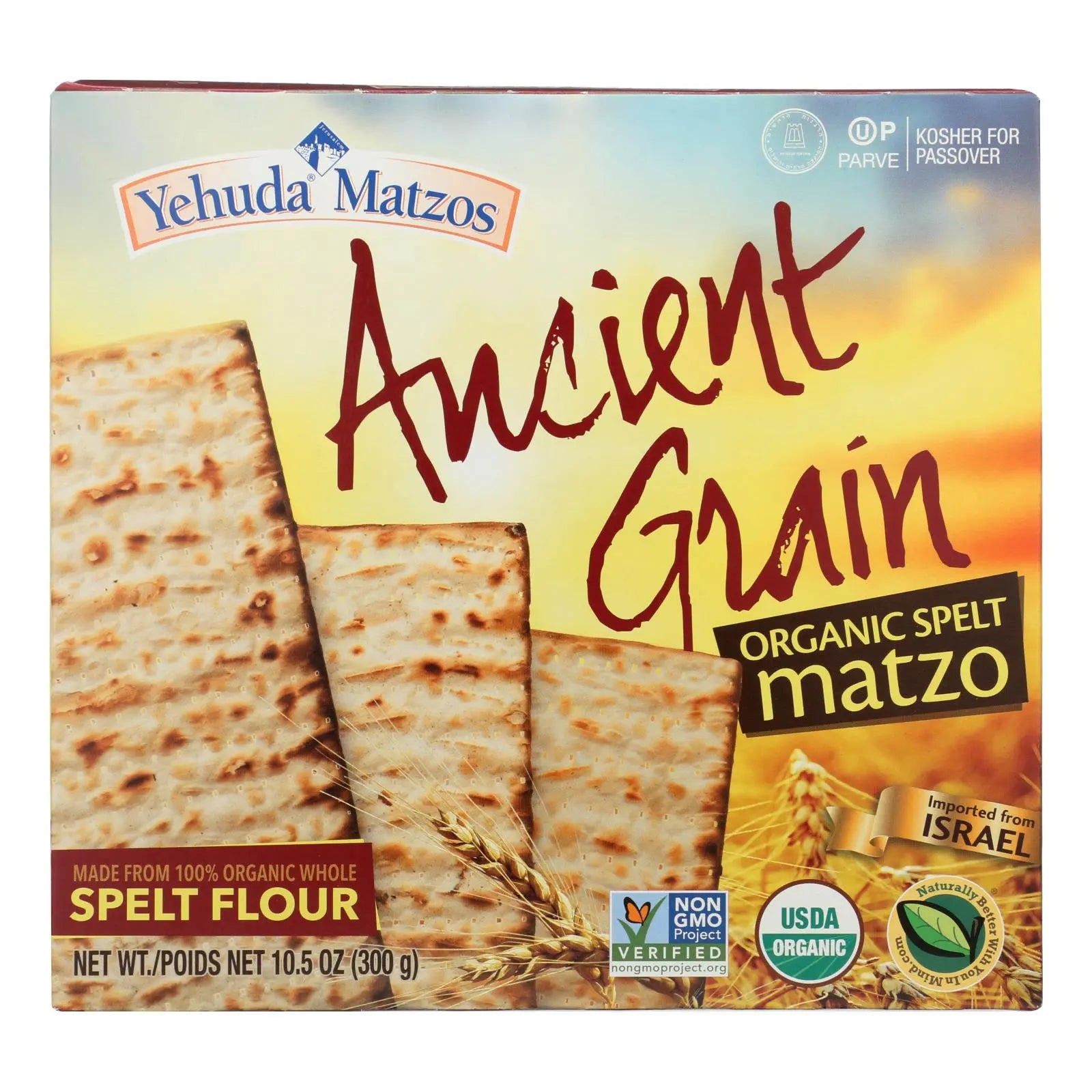 Yehuda Spelt Matzo - Organic - Gluten Free - Ancient Grains - Case Of 24 - 10.5 Oz Yehuda