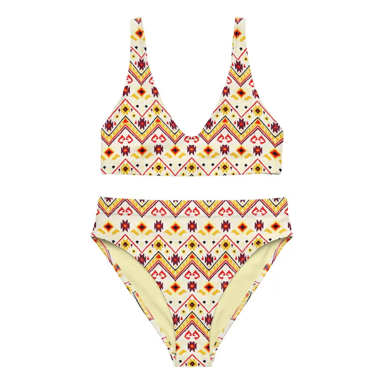 Yellow African Pattern Aztec Recycled High-waisted Bikini Adirelounge