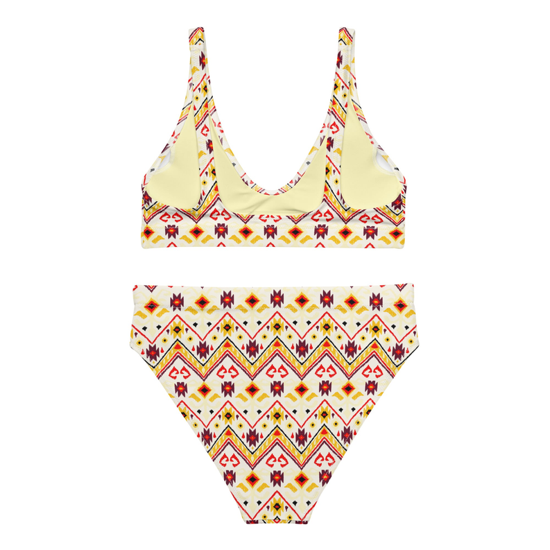 Yellow African Pattern Aztec Recycled High-waisted Bikini Adirelounge