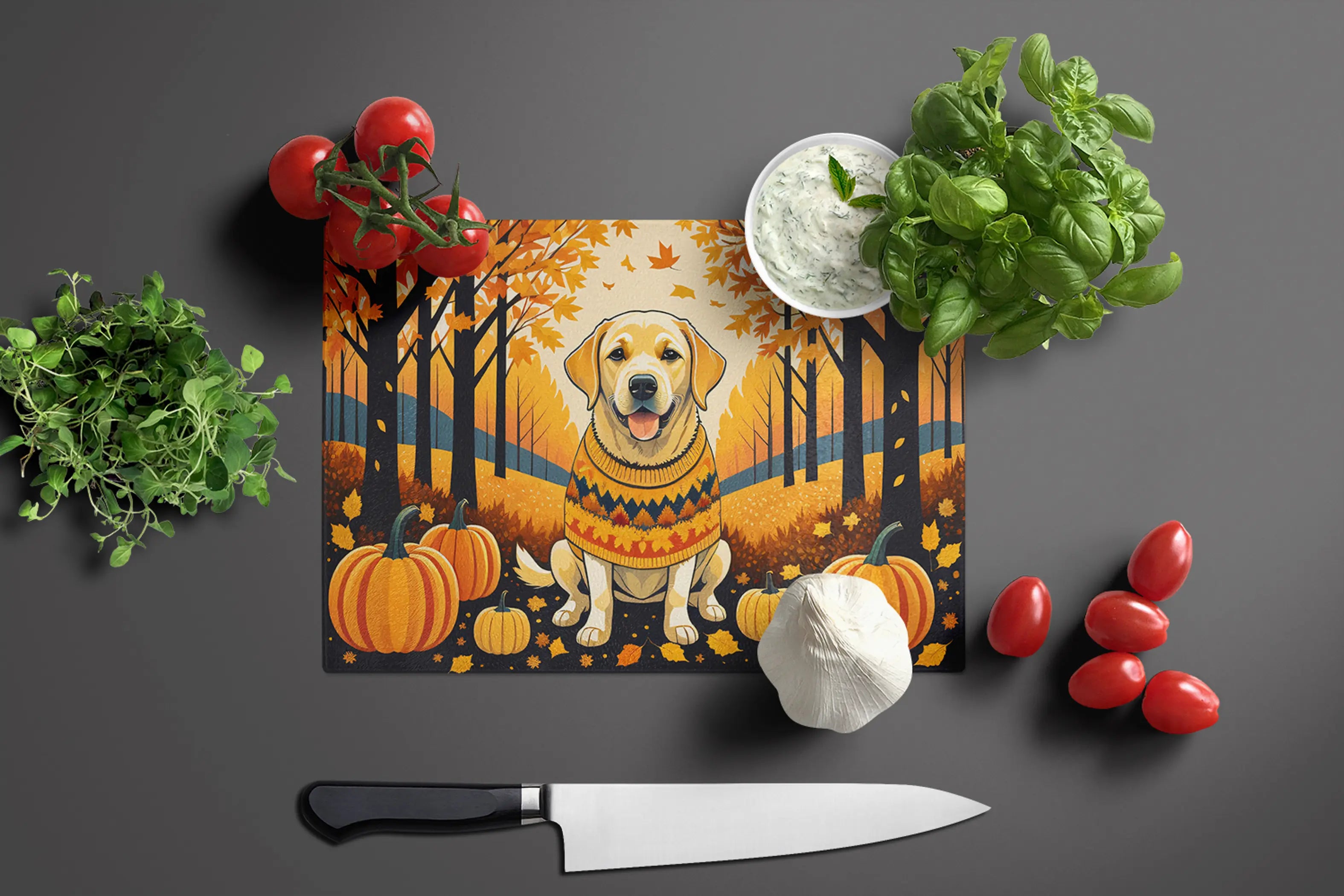Yellow Labrador Retriever Fall Glass Cutting Board Caroline's Treasures