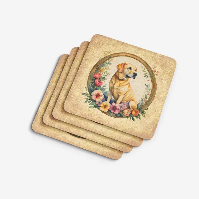 Yellow Labrador Retriever and Flowers Pair of Pot Holders Caroline's Treasures