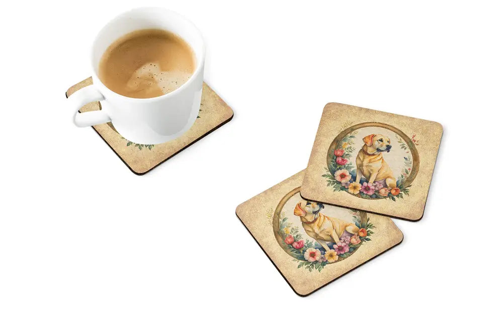 Yellow Labrador Retriever and Flowers Pair of Pot Holders Caroline's Treasures