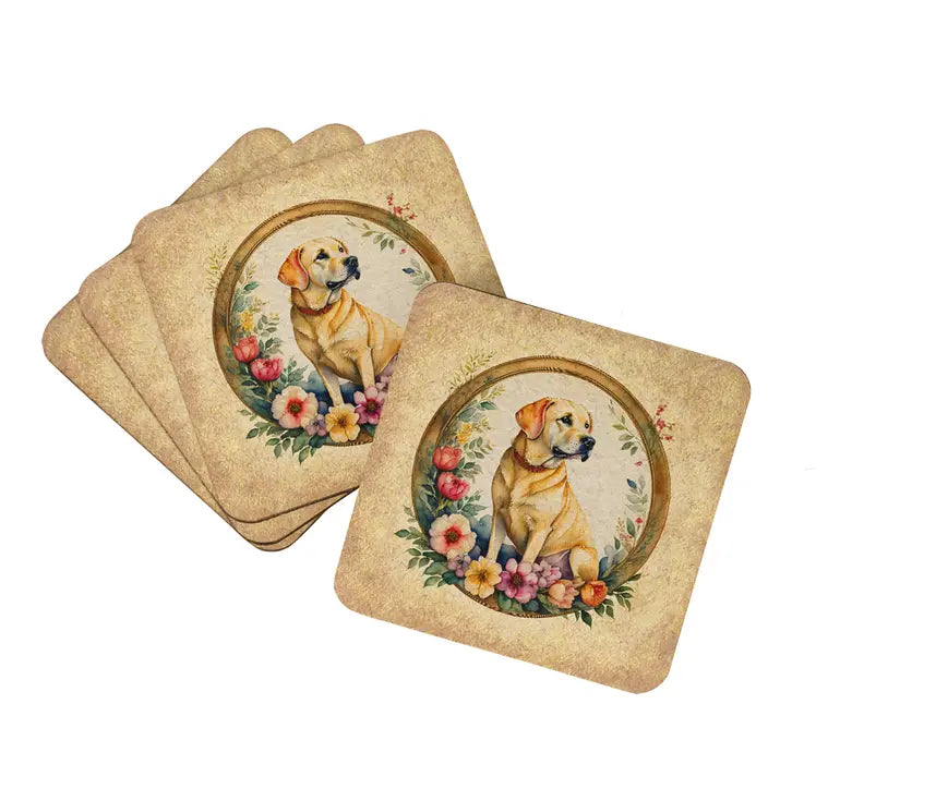 Yellow Labrador Retriever and Flowers Pair of Pot Holders Caroline's Treasures