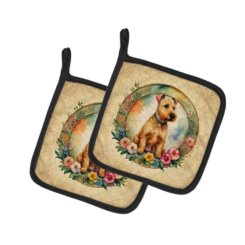Yellow Labrador Retriever and Flowers Pair of Pot Holders Caroline's Treasures