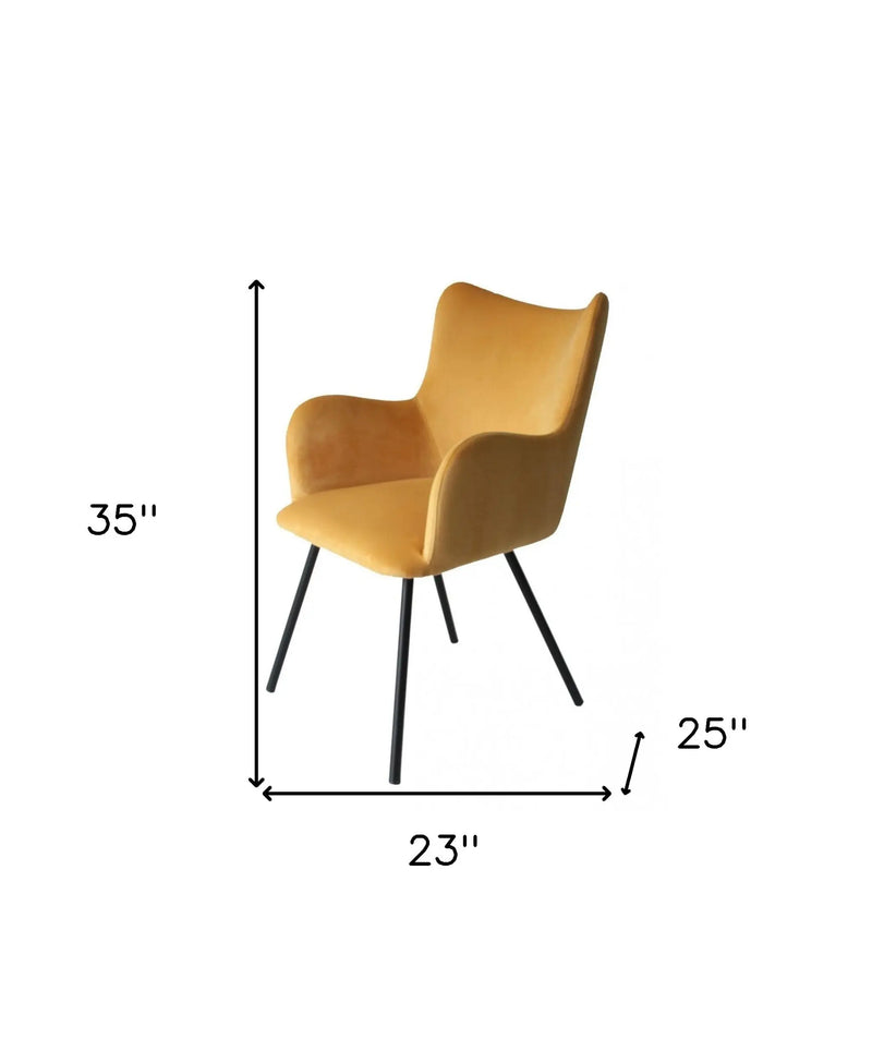 Yellow and Black Upholstered Velvet Wing Back Dining Arm Chair Homeroots Kitchen & Dining
