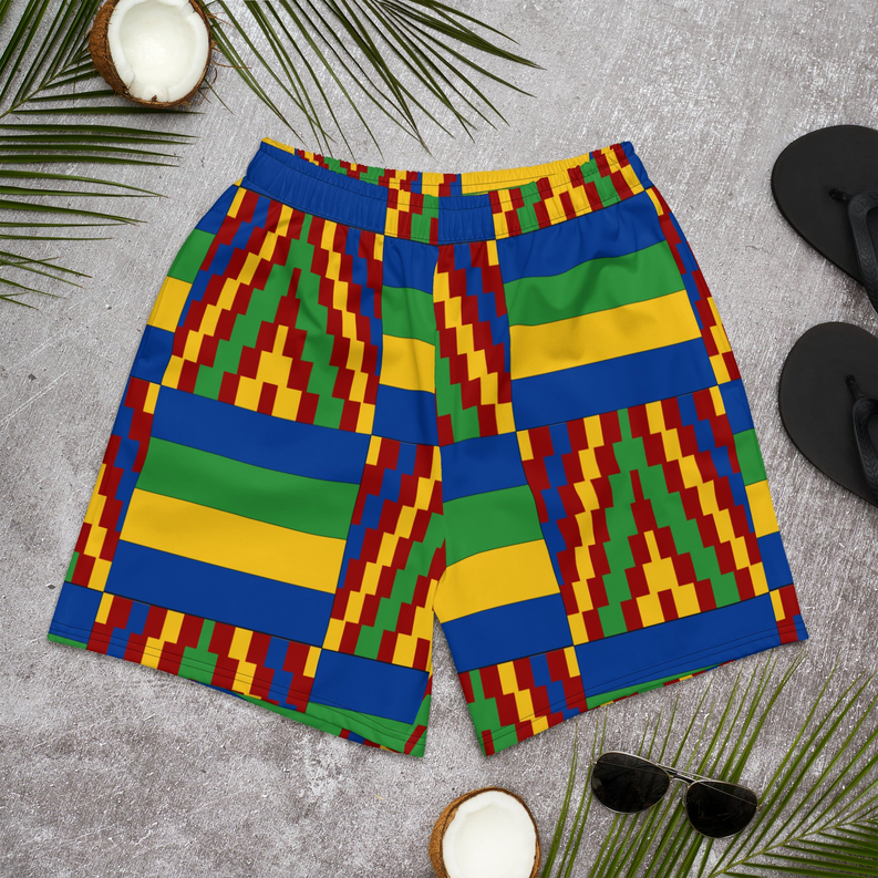 Yellow and Blue Kente African Print Men's Shorts Adirelounge