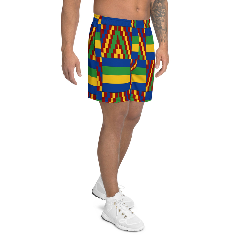 Yellow and Blue Kente African Print Men's Shorts Adirelounge