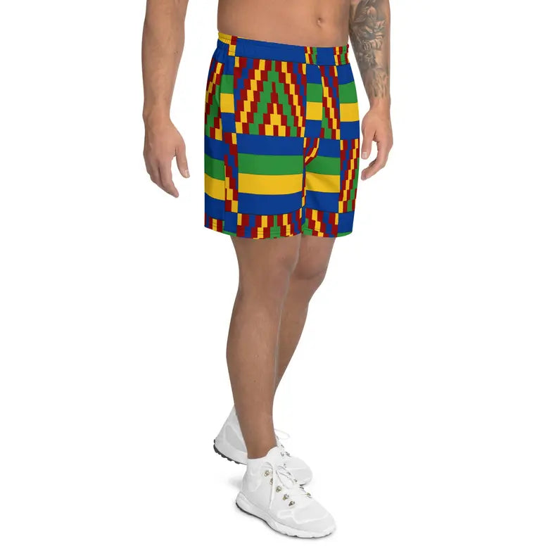Yellow and Blue Kente African Print Men's Shorts Adirelounge