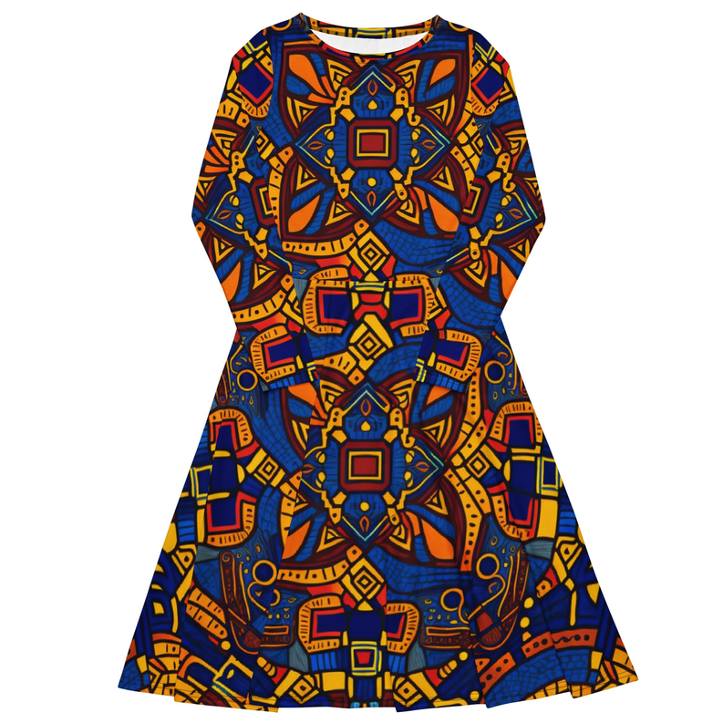 Yellow and Blue Long Sleeve Midi Dress Adirelounge