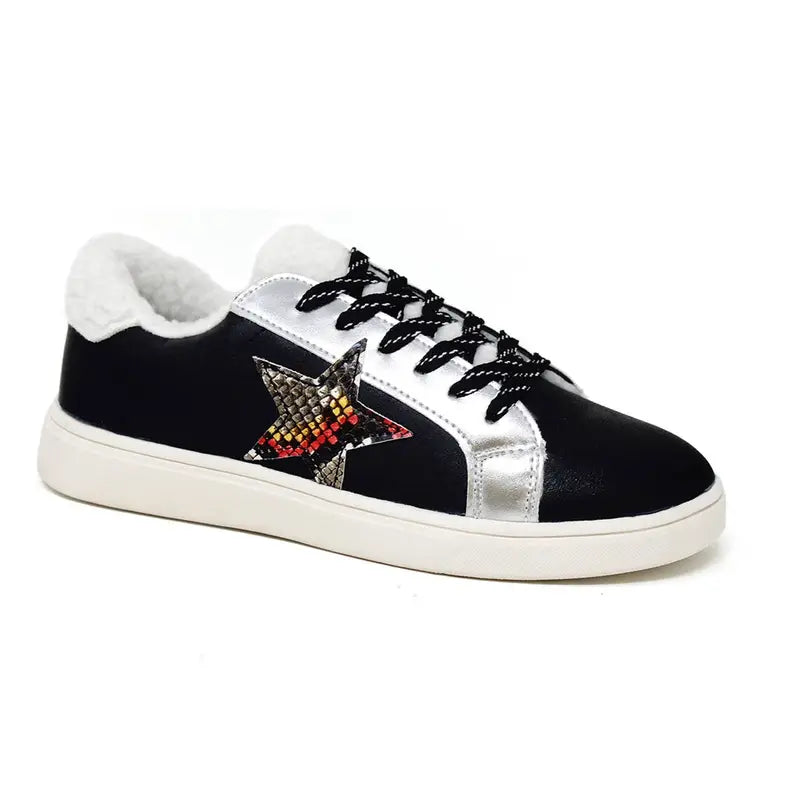 Yoki Womens GLENY-09 STAR DETAILED SNEAKER With  FAUX FUR Yoki Fashion