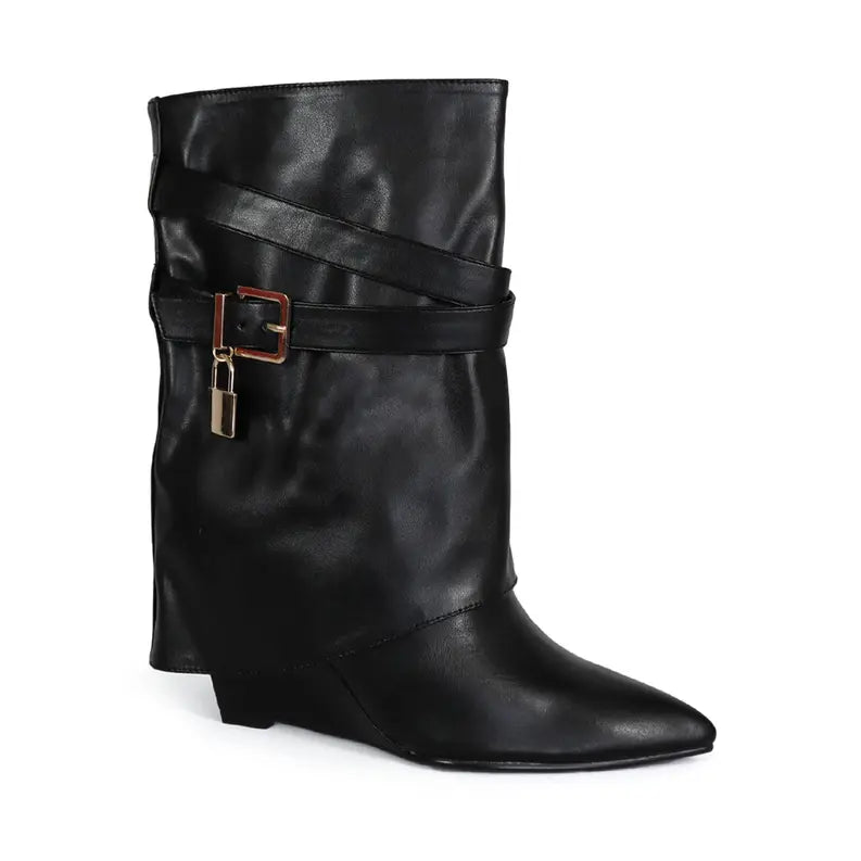 Yoki Womens High Wedge Boot With Lock Charm Yoki Fashion