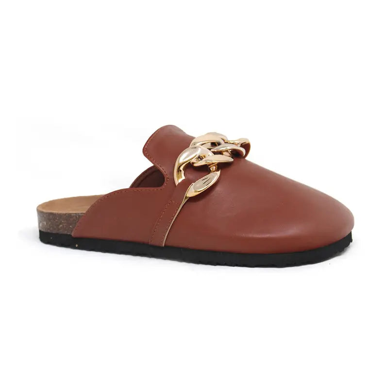 Yoki Womens Nikki-109-Slip on with Chain Design Slide Yoki Fashion
